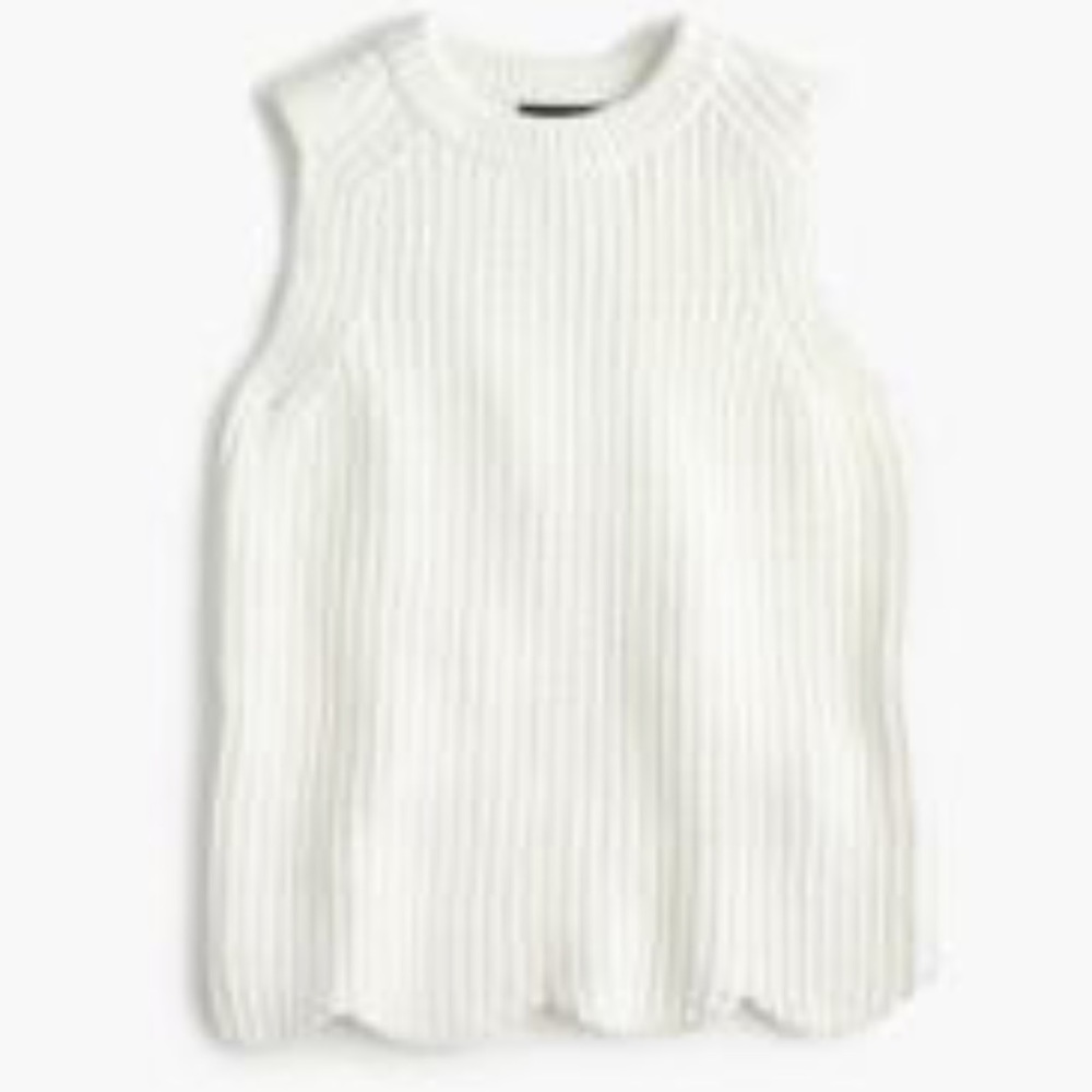 Scalloped knit sweater shell WHITE SZ XS